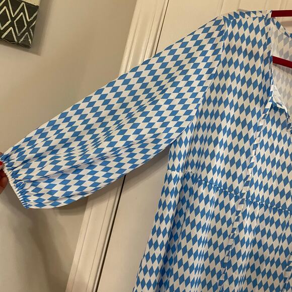 SHEIN • Blue + White Argyle Diamond Print Bohemian Light Maxi Dress - Picture 5 of 8